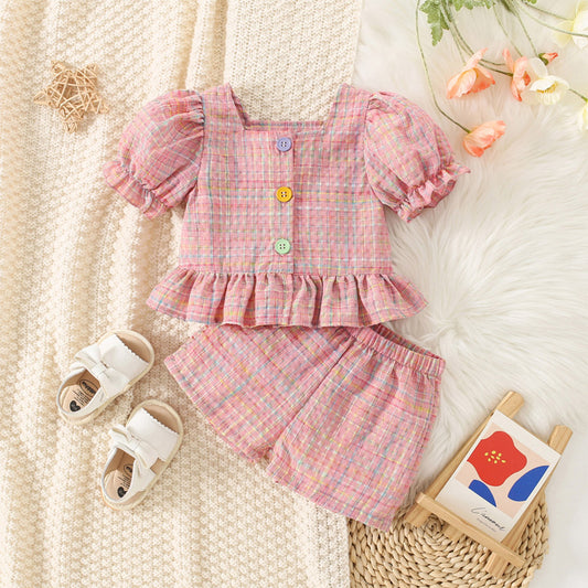 PLAID BUTTON-UP TOP & SHORTS SET