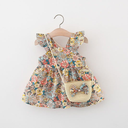 GIRLS’ FLORAL SUMMER DRESS WITH BAG